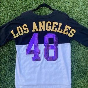 NBA Los Angeles Lakers Long Sleeve Womens XS Shirt Black White Purple Sequin #48